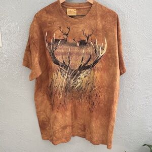 The Mountain Earthy Brown Graphic Tee Buck Deer Tie Dye Shirt XXL Nature Neutral